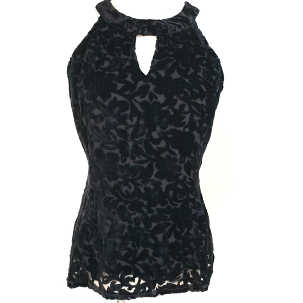 ULTRA PINK Black Velour Lace Sleeveless Halter Top--M
